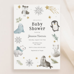 Invitación Animales para bebes de invierno Género neutro en B
