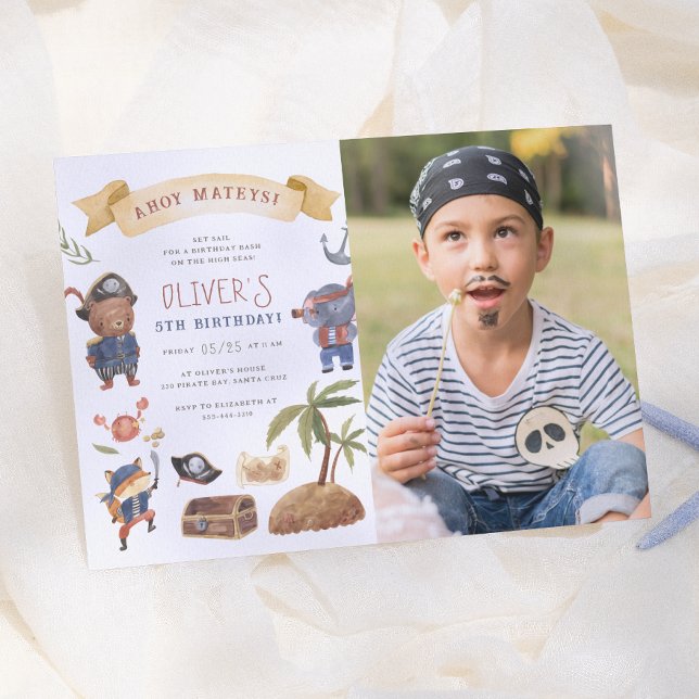 Invitación Animales Piratas Foto Cumpleaños Fiesta (Subido por el creador)