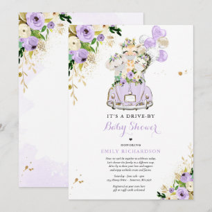 Invitación Animales Purple Floral Safari Manejados Por Baby S