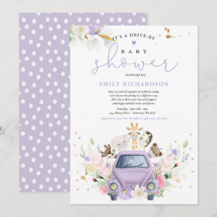 Invitación Animales Purple Floral Safari Manejados Por Baby S