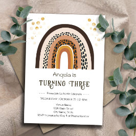 Invitación Animales Rainbow Boho Imprimir tercer cumpleaños