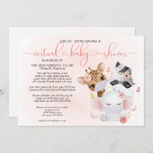 Invitación Animales rosados en Baby Shower virtual de máscara