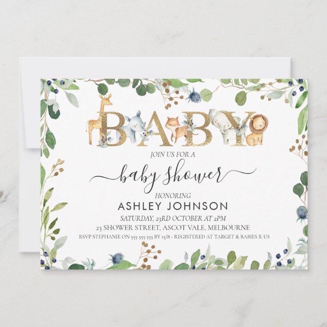 Invitación Animales rusos de Safari invitan a Baby Shower (Anverso)