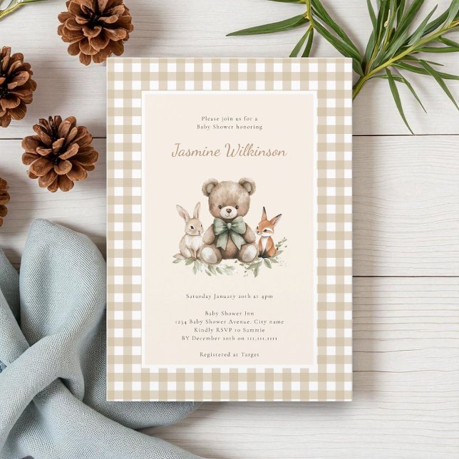 Invitación Animales rústicos beige de bosque Baby Shower Ging (Subido por el creador)