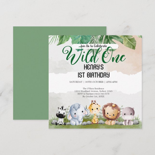 Invitación Animales rústicos boscosos silvestres un cumpleaño (Anverso / Reverso)