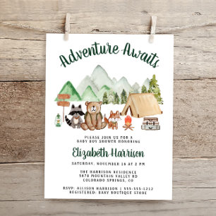 Invitación Animales rústicos de Woodland camping Baby Shower