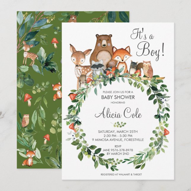 Invitación Animales rústicos de Woodland Niño neutral de Baby (Anverso / Reverso)
