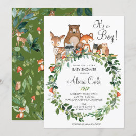 Invitación Animales rústicos de Woodland Niño neutral de Baby