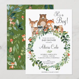 Invitación Animales rústicos de Woodland Niño neutral de Baby