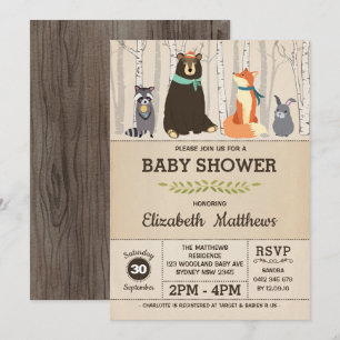 Invitación Animales rústicos del bosque Baby Shower Woodland