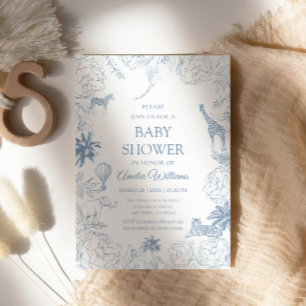 Invitación Animales Safari Azul Elegante Baby Shower Jungle