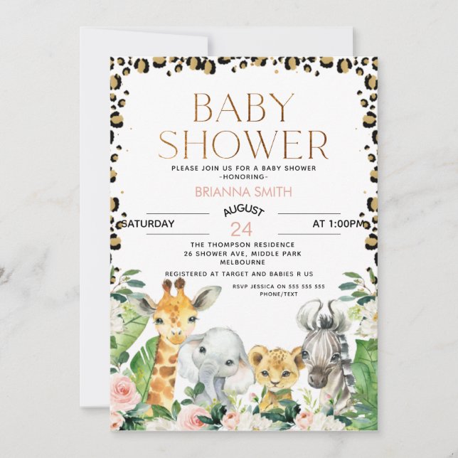 Invitación Animales Safari Cheetah Imprimir Baby Shower (Anverso)
