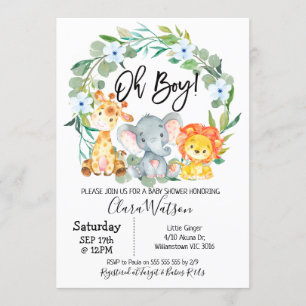 Invitación Animales Safari escribieron Baby Shower