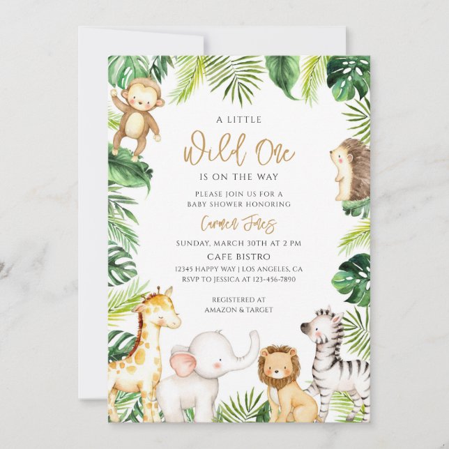 Invitación Animales Safari Fiesta de Bebé (Anverso)