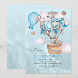 Invitación Animales Safari: globos conducidos por un niño