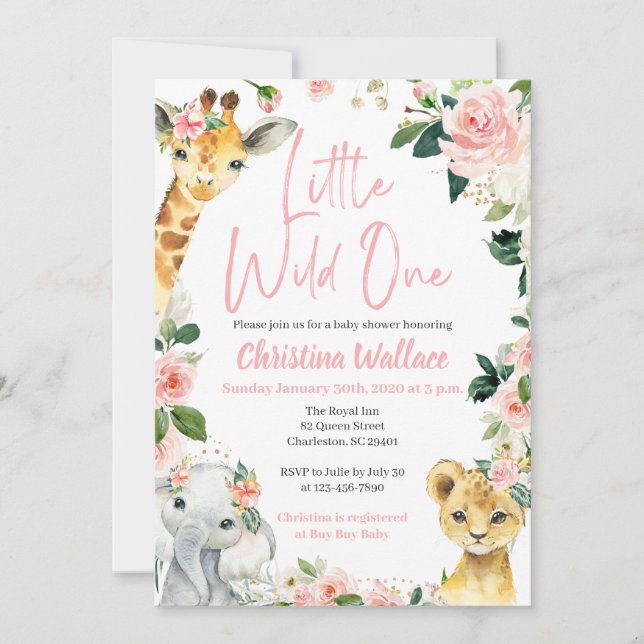 Invitación Animales Safari invitan a duchas para Chicas (Anverso)