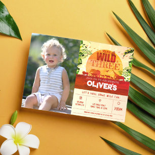 Invitación Animales Safari Jóvenes Salvajes y Tres Fotos Cump
