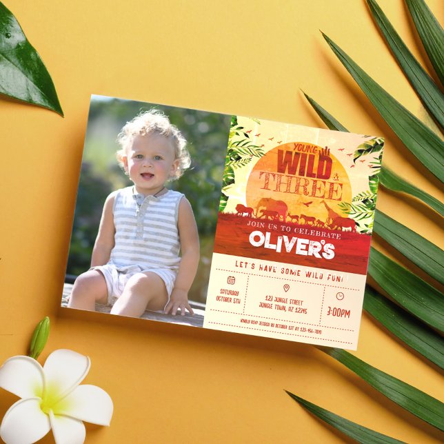Invitación Animales Safari Jóvenes Salvajes y Tres Fotos Cump (Subido por el creador)