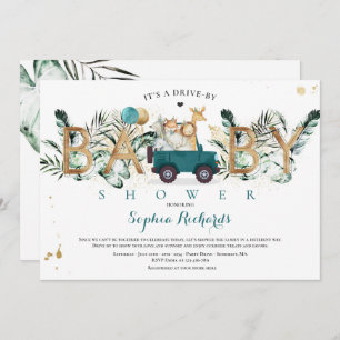 Invitación Animales Safari manejados por Baby Shower Greenery