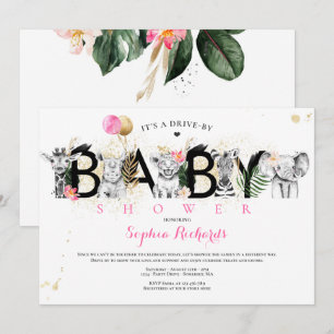 Invitación Animales Safari manejados por Baby Shower Greenery