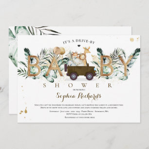 Invitación Animales Safari manejados por Baby Shower Greenery