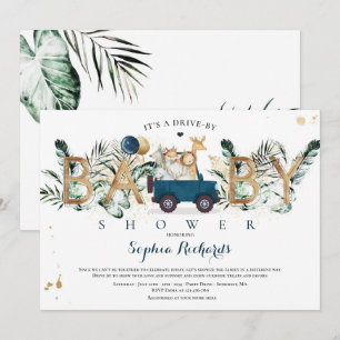 Invitación Animales Safari manejados por Baby Shower Greenery