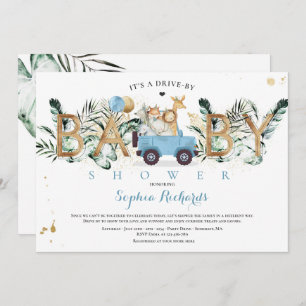 Invitación Animales Safari manejados por Baby Shower Greenery
