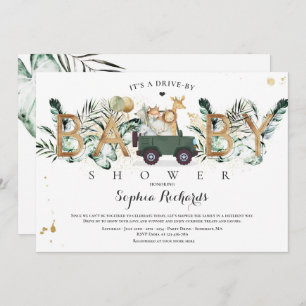 Invitación Animales Safari manejados por Baby Shower Greenery