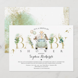 Invitación Animales Safari manejados por Baby Shower Greenery
