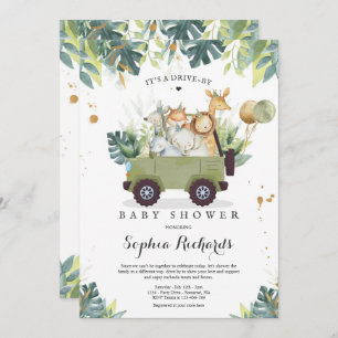 Invitación Animales Safari manejados por Baby Shower Greenery