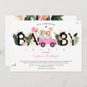 Invitación Animales Safari manejados por Baby Shower Greenery