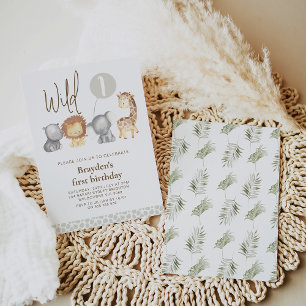 Invitación Animales Safari modernos salvajes un primer cumple