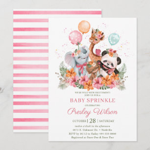 Invitación Animales Safari Niña Fiesta de Bienvenida del Bebe