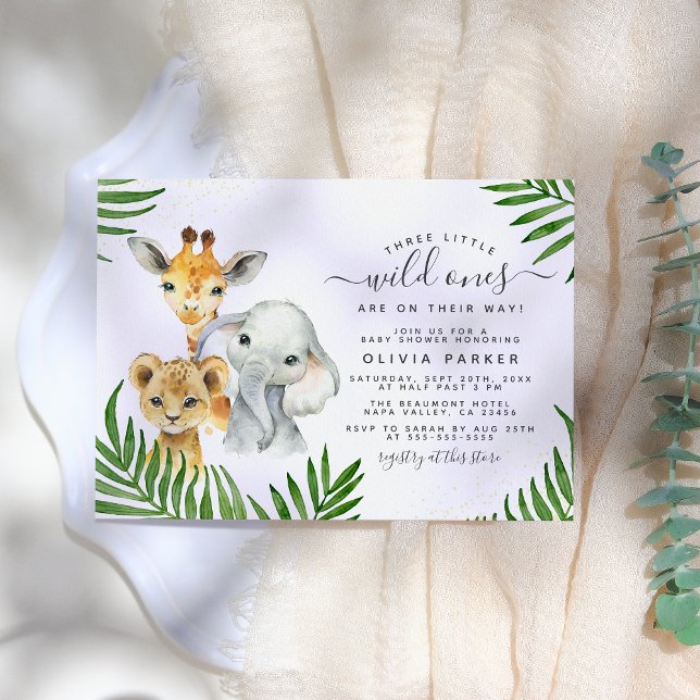 Invitación Animales Safari salvajes de un triplete Baby Showe (Subido por el creador)
