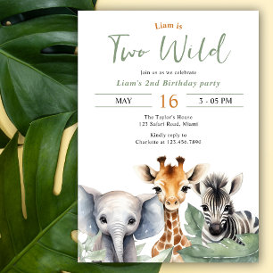 Invitación Animales Safari salvajes Fiesta de dos cumpleaños