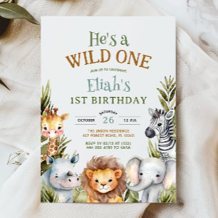 Invitación Animales Safari Salvajes Un Primer Cumpleaños