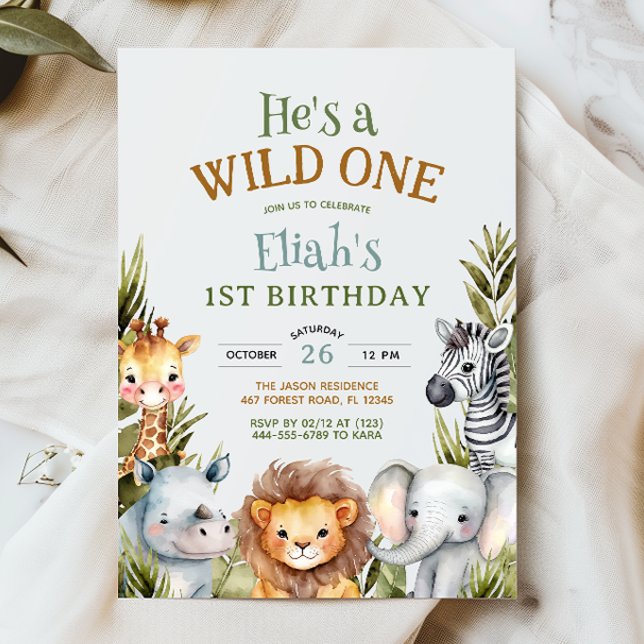 Invitación Animales Safari Salvajes Un Primer Cumpleaños (Subido por el creador)