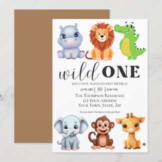 Invitación Animales Safari Salvajes Un Primer Cumpleaños