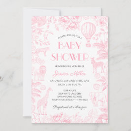 Invitación Animales Safari Toile De Jouy Chica Baby Shower