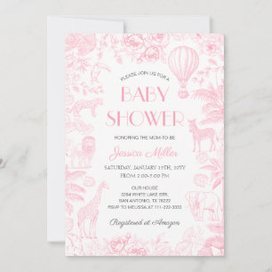 Invitación Animales Safari Toile De Jouy Chica Baby Shower