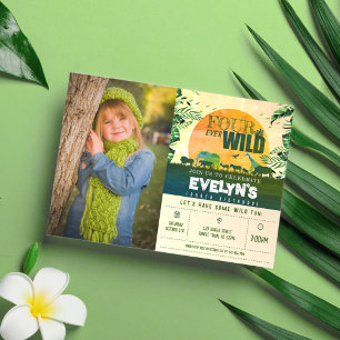 Invitación Animales Safari verdes cuatro fotos salvajes de cu