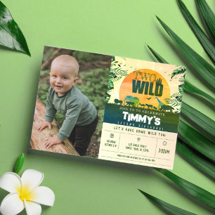 Invitación Animales Safari verdes dos foto salvajes segundo c