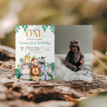 Invitación Animales Safari Wild One Birthday Photo<br><div class="desc">Invitamos a nuestros huéspedes a una aventura inolvidable con nuestra invitación a la foto de Safari Animals Wild One Birthday. Con sus adorables animales de safari, su exuberante vegetación y el espacio para una foto personalizada, esta invitación marca el tono perfecto para la celebración de su primer cumpleaños. Personalizable total...</div>