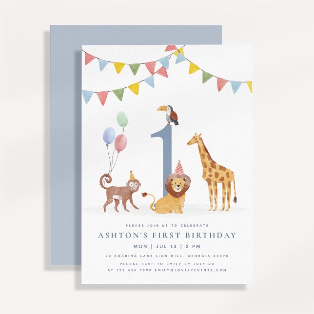 Invitación Animales Salvajes Acuarela Cumpleaños Primero (Subido por el creador)