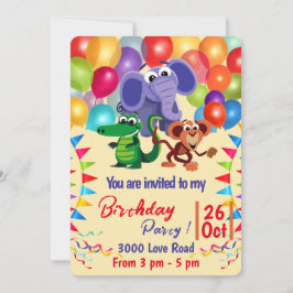 Invitación Animales salvajes con globos y cintas