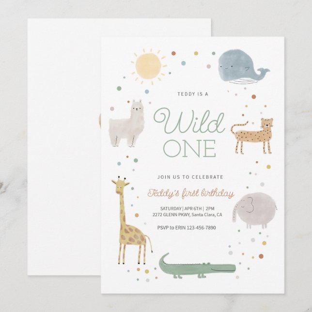 Invitación Animales salvajes de Boho invitada de cumpleaños (Anverso / Reverso)