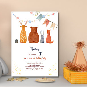 Invitación Animales salvajes de bosque acuarela cumpleaños in
