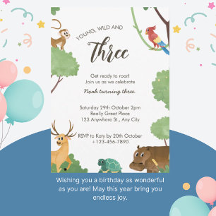Invitación Animales Salvajes de la Jungla 3er Safari Cumpleañ