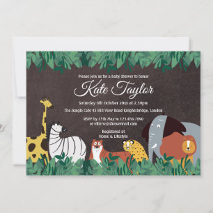 Invitación Animales Salvajes de la Jungla Baby Shower Pizarra
