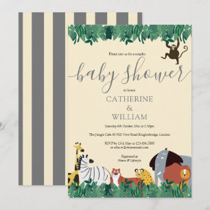 Invitación Animales Salvajes de la Jungla Parejas Baby Shower